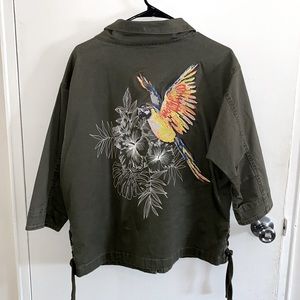 NWT Express Shacket Olive Green with Embroidery on the back Size Large